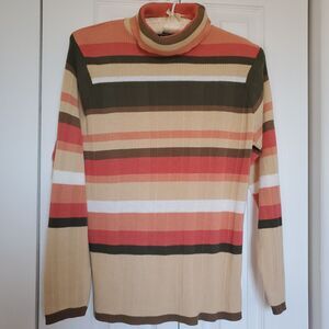 Southern Lady Sweater Size M Striped Peach Coral Long Sleeves Winter Fall Casual